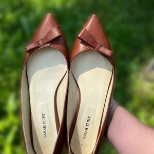 Sarah Flint Natalie Flats in Saddle Brown - Leather Flats with Bow - US 7.5